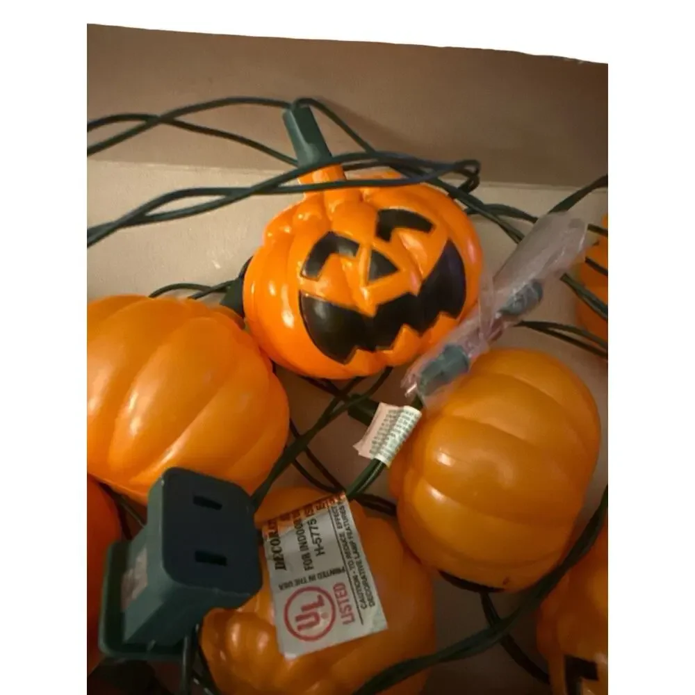 Vtg Halloween Pumpkin Jack O Lantern Blow Mold String Lights 10 - 1 String Works